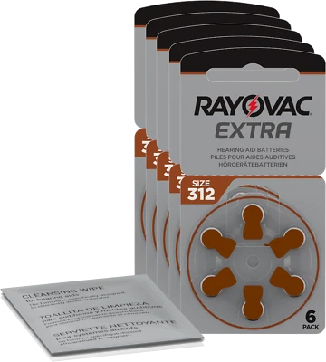 30 x Rayovac Extra Advanced Hearing Aid Battery Brown 312 (5 x 6) + Cleaning ... - Image 1 of 4