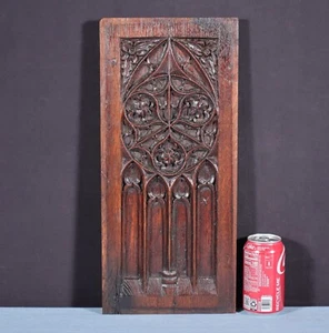 Antique French Gothic Revival Panel Highly Carved Solid Oak Wood Early 1800's - Picture 1 of 12