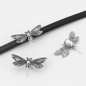10x Tibetan Silver Dragonfly Sliders Spacer Beads Fit 10*6mm Licorice Leather - Picture 1 of 4