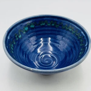 Modern Hand Thrown Pottery Bowl 7.75x3.25” Blue Green Signed Saul? - Picture 1 of 8