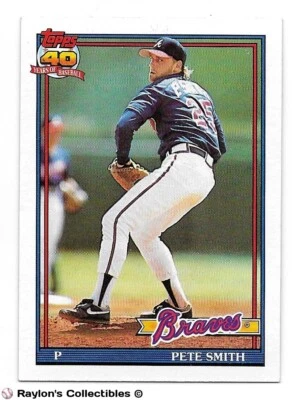 ⚾️ 1991 ~ Topps #383 ~ Pete Smith ~ Braves ~ Ex=5 - Image 1 of 2