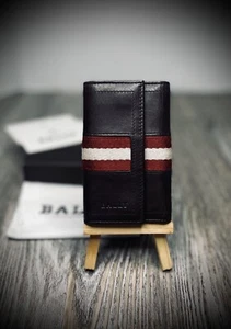 Bally Ribbon Chocolate Calfskin Key-holderStripes Brown Leather 6 Ring Key Case - Picture 1 of 14