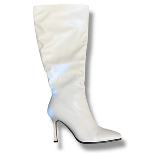 White Knee High Boots Stiletto Heel Fashion Party Shoes Size 8 Zipper GoGo - Picture 1 of 12