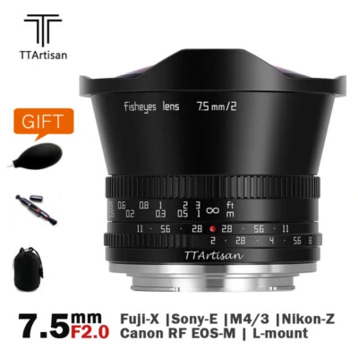 TTartisan 7.5mm F2.0 MF APS-C Fisheye Lens for Sony Fuji Canon Nikon Leica Sigma - Image 1 of 4