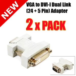 DVI to VGA DVI-I Dual Link Female 24+5 to VGA Male Monitor Adapter 2 Pack - Foto 1 di 1
