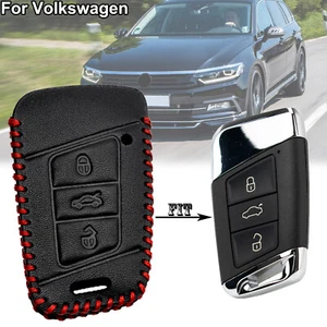 Leather Key Remote Fob Cover Case For Skoda Superb Kodiaq For VW Tiguan Passat - Picture 1 of 6
