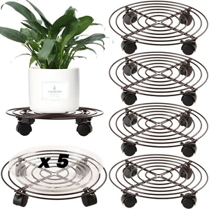 5 Packs Large Metal Plant Caddy 13.8” Rolling Plant Stands with Wheels Hea - Picture 1 of 9