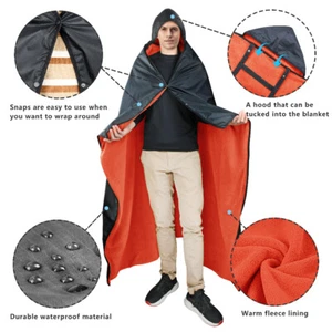 Coperta Impermeabile per Esterno, Poncho Coperta con Cappuccio, Calda per Stadio, Campeggio - Foto 1 di 6