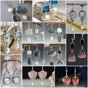 925 Silver White Pearl Dangle Drop Earrings Women Engagement Party Jewelry Gifts