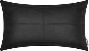 Black Leather Throw Pillow 12 X 20 Inches, Faux Leather Pillow Cover with Piping - Picture 1 of 12