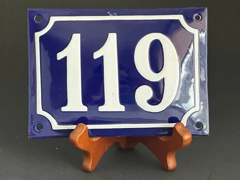 Old French Blue Enamel Porcelain Metal House Door Number Street Sign / Plate 119 Cover
