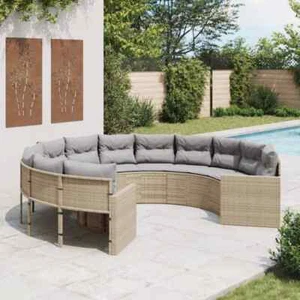 Gartensofa mit Kissen Rund Beige Poly-Rattan - Bild 1 von 8