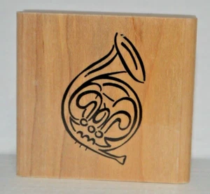 French Horn Wood Mounted Rubber Stamp by JRL Design - Picture 1 of 6