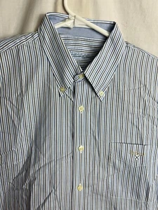 Barbour Mens Large Long Sleeve Button Down Collar Shirt Striped Pocket Logo Blue - Picture 1 of 8