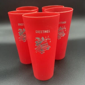 Vintage Christmas TUMBLERS GLASSES Cups Holly Berries Red Green 6" 16oz SET LOT - Picture 1 of 17