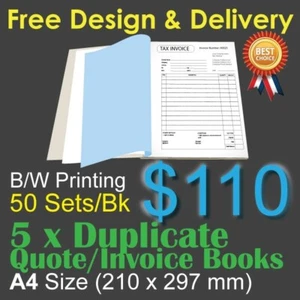 5 x A4 Customised Printed Duplicate QUOTE / Tax INVOICE Books +Free Design&Post - Picture 1 of 1