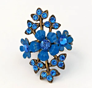 Michal Negrin Ring Royal Blue Statement Flower Cluster Crystals Cocktail Bold +6 - Picture 1 of 13