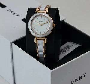 NEW AUTHENTIC DKNY ELLINGTON ROSE GOLD WHITE CERAMIC LADIES WOMEN'S NY2589 WATCH - Picture 1 of 10