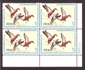 US RW38 $3 Duck Hunting Permit of 1971 Mint Plate #171586louBlock of 4 XF OG NH - Picture 1 of 2