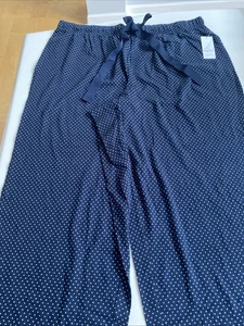 Nautica NWT 1X Women's Navy Polka Dot Cotton Knit Drawstring Pajama Pants - Picture 1 of 8