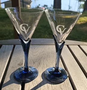 2 Bormioli Luigi CV Courvoisier Azul Coñac Tallo Cristal Vidrio Italia Barware 7" - Imagen 1 de 10
