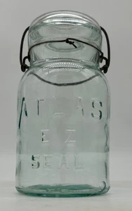 Vintage hellgrün Quart ATLAS E-Z SEAL Einmachglas mit Klarglasdeckel - Bild 1 von 10