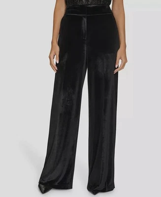 Женские черные бархатные брюки Whitney с высокой талией Calvin Klein размер 12 - Изображение 1 из 3
