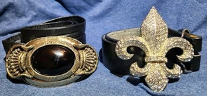 Fleur de Lis New Orleans Strass & Onyx Gürtel 34" Schnalle Posten-LESEN - Bild 1 von 6