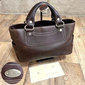 Genuine Celine Macadam Leather Bag Handbag Boogie Dark Brown Tote Vintage Old - Picture 1 of 10