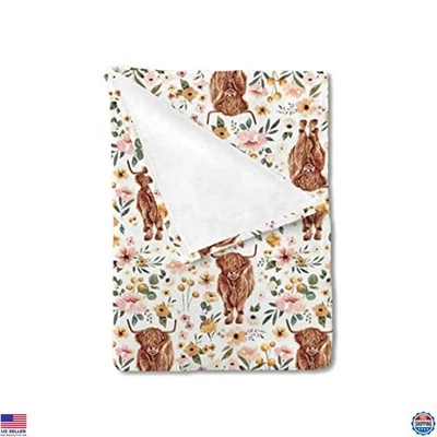 Manta floral para bebé Boho Highland Cow, envoltura suave de vellón 30x40" Foto 1 de 4