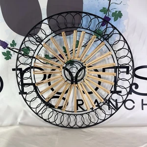 Großes geflochtenes Bambus & schwarzes Metall rundes Tablett Boho Landhaus Dekor 17" - Bild 1 von 9