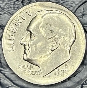 1985-D Roosevelt Dime ~ Broadstrike(In Collar)/StruckThrough Grease Errors - Picture 1 of 9