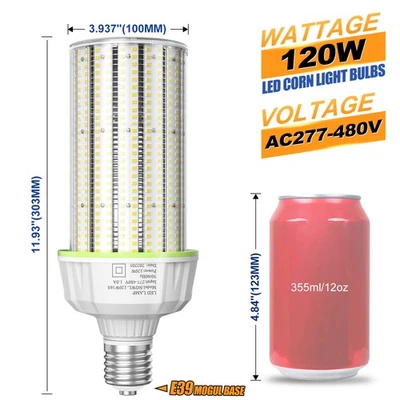 120W LED Corn Cob Light Bulb Commercial Warehouse Parking Lot Lights AC277- 480V - Image 1 of 4