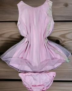 VTG VAN RAALTE PiNK LAYERED CHiFFON BABYDOLL TOP & PANTiES 2PC LiNGERiE SET S - Picture 1 of 7