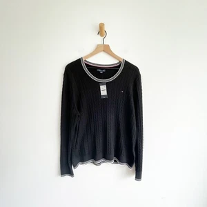 Tommy Hilfiger Women's Cable Knit Pullover Round Neck Sweater Black XXL NWT - Picture 1 of 8