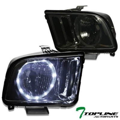 Topline For 2005-2009 Ford Mustang Smoke Clear Housing LED Halo Headlights Nb Foto 1 de 4