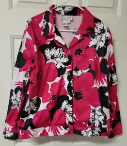 Diane Gilman Colorful Floral Jacket Pink Black White Sequins & Beads Sz L Large - Picture 1 of 2