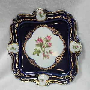 8.5" ANTIQUE VTG GERMAN BAVARIA LINDNER KUEPS COBALT BLUE SQUARE PLATTER TRAY - Picture 1 of 6