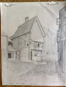Elm Hill, Norwich - antike original Bleistiftzeichnung - datiert 24.9.33 - nicht signiert - Bild 1 von 4
