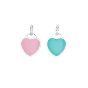 Sterling Silver Pink Turquoise One Side Glazed Love Heart Pendant Charm - Picture 1 of 12