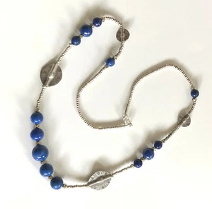 Beaded with Lapis Blue Beads Tibetan or Southwest Style Silver Necklace - Picture 1 of 10