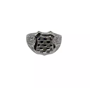 9ct 9K White Gold Croatian Emblem Shield Mens Signet Ring. Size S1/2. Brand New - Picture 1 of 8