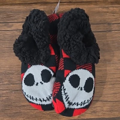 Nightmare Before Christmas Plaid Jack Skellington Kids Slippers Socks Size 4-10 - Image 1 of 4