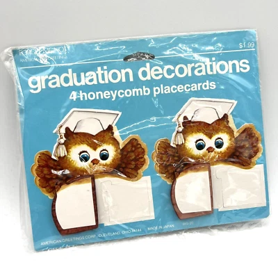 NOS Vintage Honeycomb OWL Placecards Table Decor 4 In Each Pack Graduation Party - Image 1 of 4