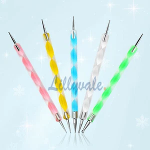 2-Way 5x Nail Art Dotting Pen Crystal Marbleizing Tool Kit Set Manicure Painting - Picture 1 of 5