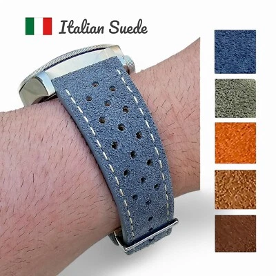 Wrist Envy Luxury Italian Suede Vintage Rally Racing Watch Strap Band 20mm 22mm - Image 1 of 4