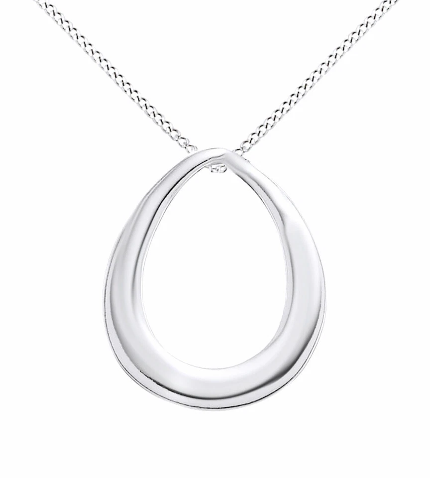 Collar Colgante Lágrima Chapado en Oro Blanco 14K Cadena 18" Para Mujer Foto 1 de 1