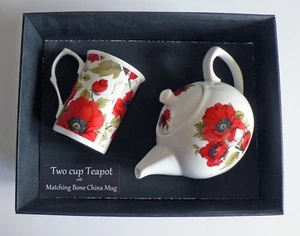 Poppy 2 cup teapot,with matching bone china mug - gift boxed. - Picture 1 of 3