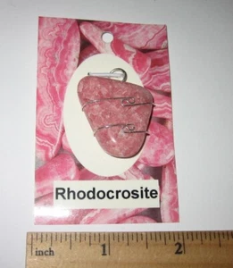 1.25" TUMBLED POLISHED RHODOCHROSITE STONE STERLING SILVER WIRE WRAP PENDANT *2 - Picture 1 of 7
