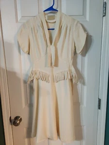 Womens Vinatge Kay Collier Dress 40's/50's Small Off White See photos fringe - Picture 1 of 12